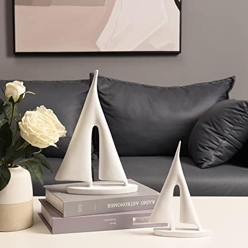 Modern Sailboat Sculpture Decor 2 Pack White