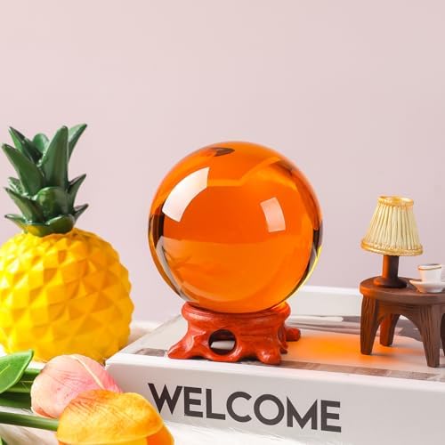 Modaier Small Amber Crystal Ball 60mm with Rose Stand and Gift Box