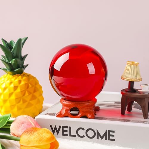 Modaier 100mm Red Crystal Ball with Rose Stand and Gift Box