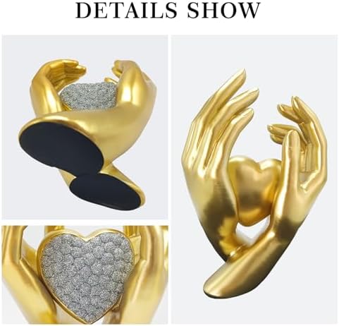 Gold Heart Hands Sculpture for Home Office Bedroom Decor