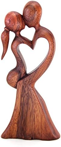 OMA Romantic Kissing Couple Wooden Statue