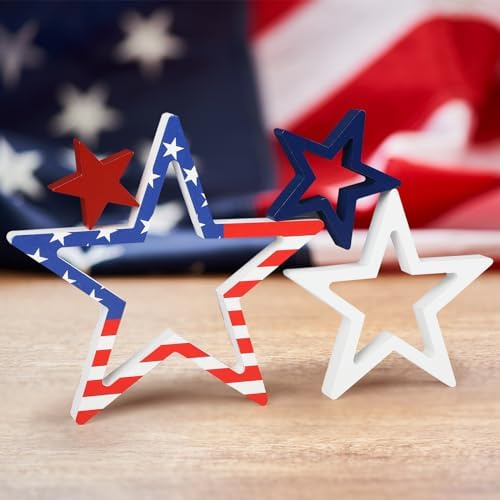 COCHIE Patriotic Wood Stars 4th of July Decor Set