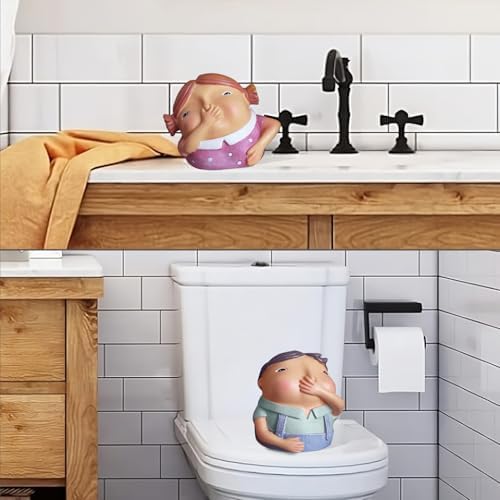 LIKDAY Whimsical Boy Girl Nose Holding Bathroom Statue