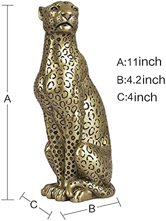 Cheetah Statue Home Decor Resin Sitting Figurine Champagne Gold