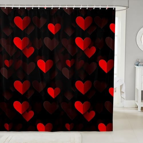 Feelyou Kids Red Black Heart Shower Curtain Set