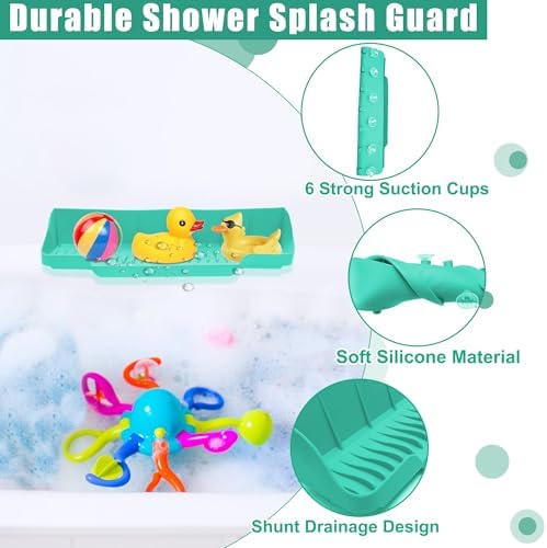 165 Inch Silicone Bathtub Splash Guard with 6 Suction Cups