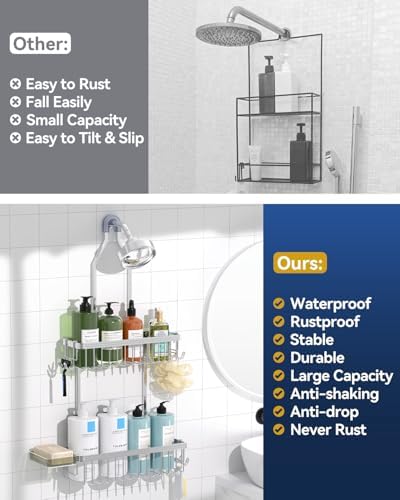 YASONIC Shower Caddy with 2 Tiers and Hooks