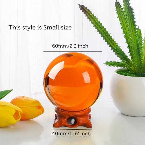 Modaier Small Amber Crystal Ball 60mm with Rose Stand and Gift Box