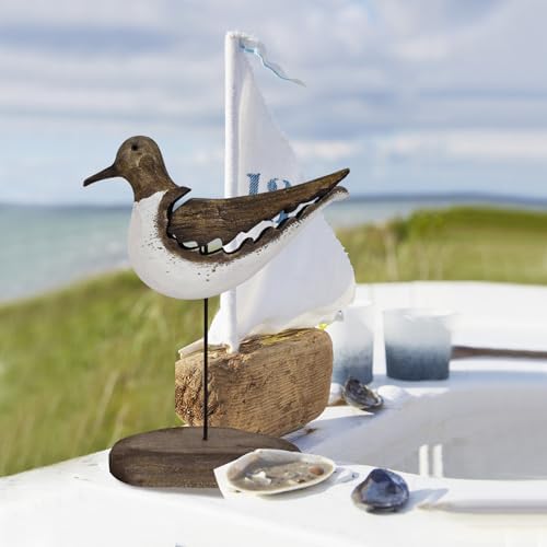 Wood Seagull Figurine Nautical Decor Statue