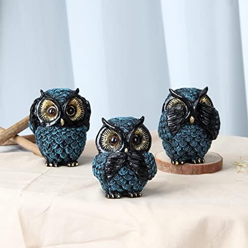 3 Wise Owl Statues for Shelf Decor Retro Boho Designs
