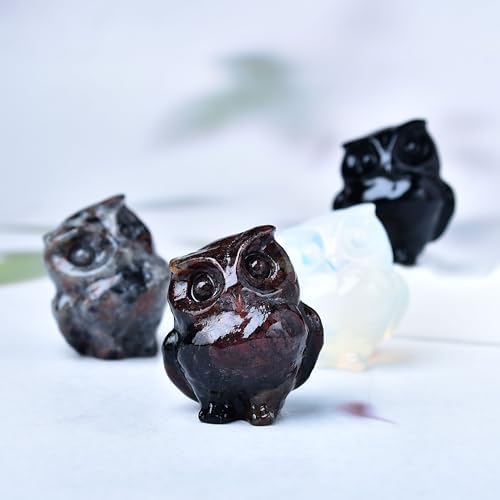 Natural Garnet Crystal Owl Decor Healing Statue
