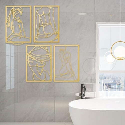 Modern Metal Gold Wall Decor Set 4Pcs Abstract Art Sculptures for Bedroom and Living Room