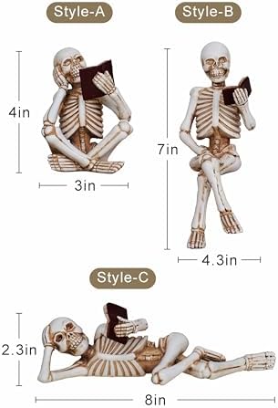 3 Piece Halloween Skeleton Statue Set