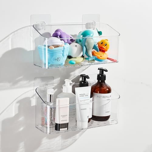 Clear Bath Toy Storage Holder with 2 Large Baskets 1