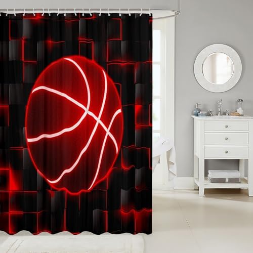 Feelyou Basketball Shower Curtain Set Red and Black 72x84
