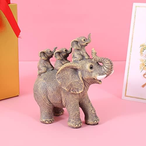 Cute Elephant Statue with Three Calves Home Decor