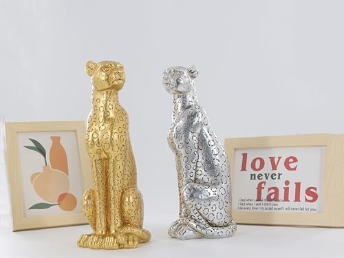Gold Cheetah Statue Resin Handmade Home Decor