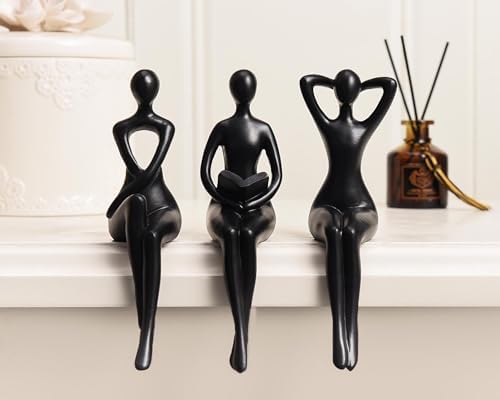 Quoowiit Black Thinker Statue Bookshelf Decor Set of 3