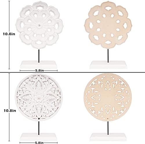 AXEARTE 2 Pack Wooden Carved Flower Medallion Sculptures 1