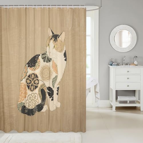 Erosebridal Boho Cat Shower Curtain Set 72x72 Waterproof