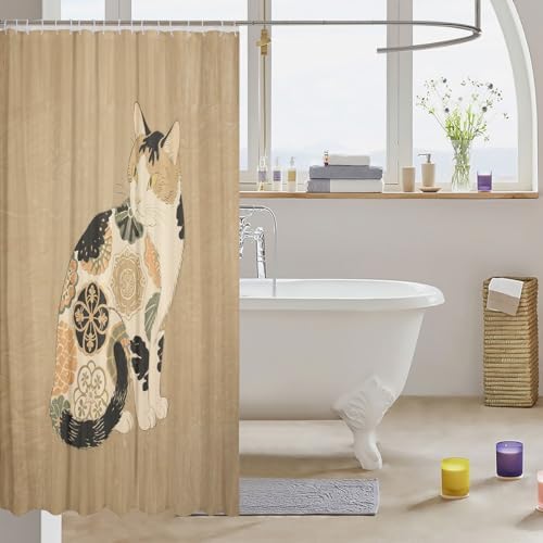 Erosebridal Boho Cat Shower Curtain Set 72x72 Waterproof