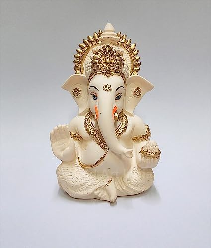 Peach Ivory Ganesha Idol for Home Decor and Car Dashboard