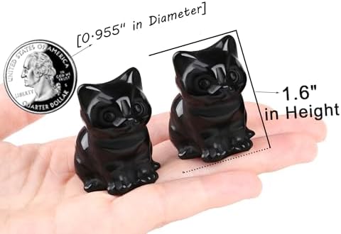QINJIEJIE Black Obsidian Cat Healing Statue