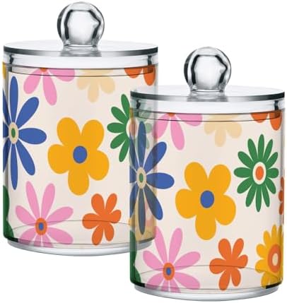 Fustylead 2 Pack Colorful Daisy Flower Dispensers for Cotton Swabs and More