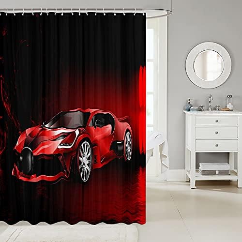 Feelyou Red Race Shower Curtain with 12 Hooks 72x72 Inches