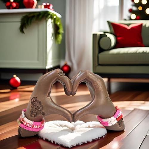 Heart-Shaped Hands Sculpture with Bracelets Brown Resin Love Statue for Home Decor