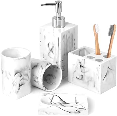 Haturi 5 Piece Marble Look Bathroom Accessory Set