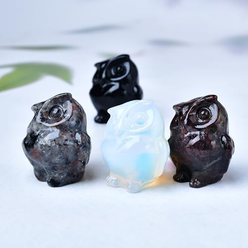 Natural Garnet Crystal Owl Decor Healing Statue