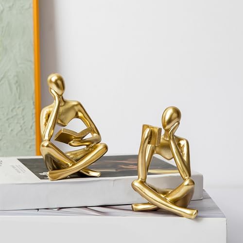 Reading Thinker Statue Set of 2 Modern Abstract Art Decor