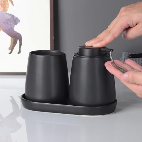 Matte Black Ceramic Soap Dispenser Tray - 8 Inch Vanity Organizer