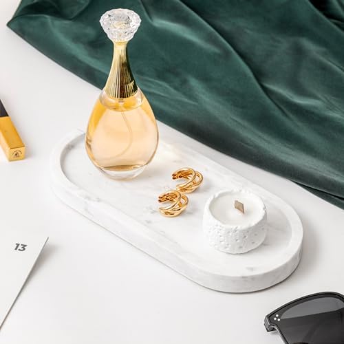 WORHE Natural Marble Vanity Tray for Candles Jewelry