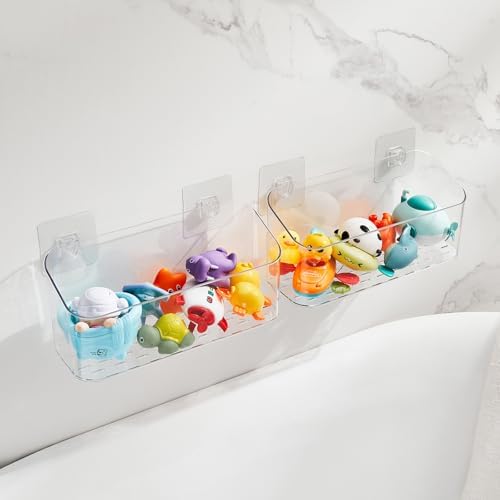 Clear Bath Toy Storage Holder with 2 Large Baskets 1