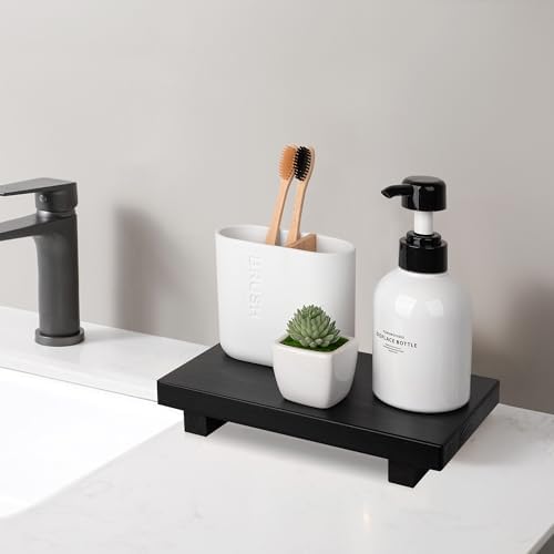 Zoocatia Bathroom Counter Organizer Wooden Pedestal Stand - Black