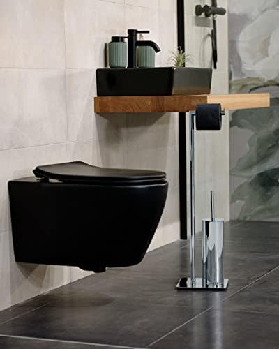 WENKO Free Standing Toilet Brush Holder Steel Silver 20x20x715cm