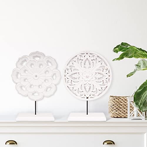 AXEARTE 2 Pack Wooden Carved Flower Medallion Sculptures 1
