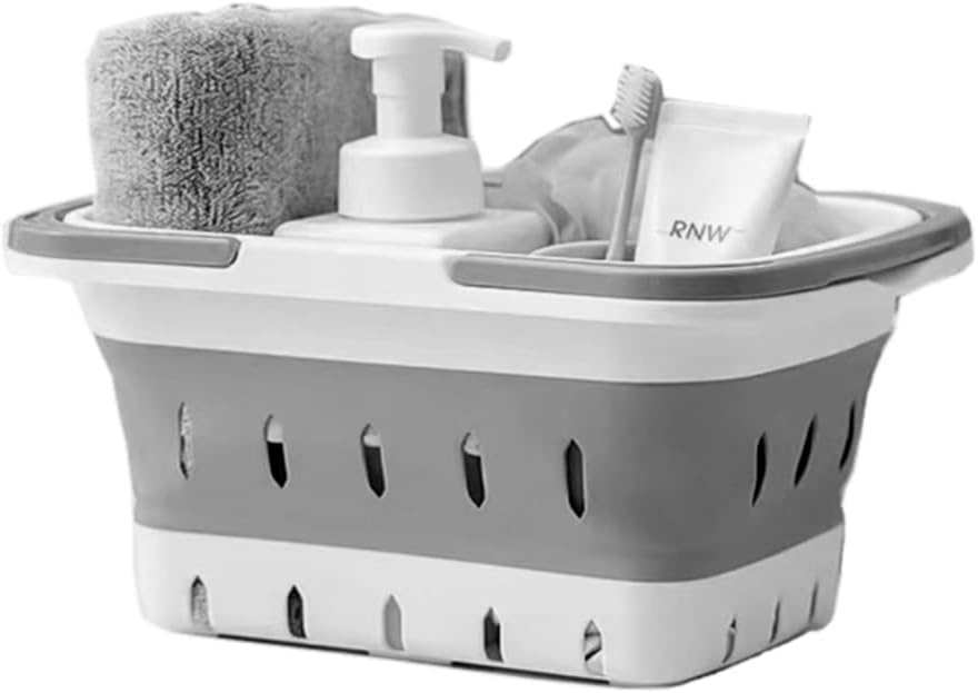 Portable Foldable Shower Caddy with Handles - Grey 1 Pack