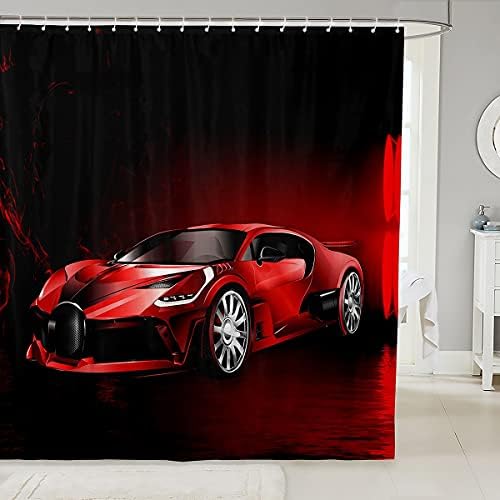 Feelyou Red Race Shower Curtain with 12 Hooks 72x72 Inches