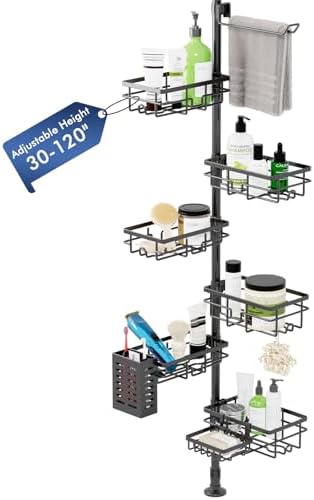 Vatex Adjustable Corner Shower Caddy Organizer with 6 Baskets and Towel Bar