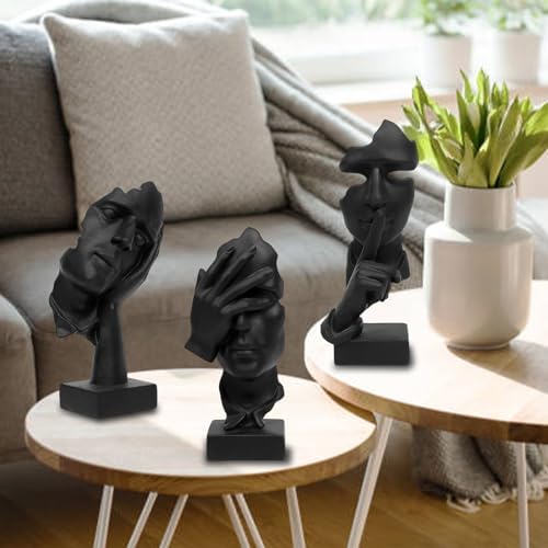 Abboxoo 3 Pcs Thinker Statue Set Modern Minimalist Resin Sculptures for Living Room Home Office