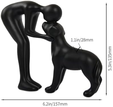 Dog Sculpture Home Decor Cute Man and Dog Statue Black