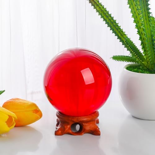 Modaier 100mm Red Crystal Ball with Rose Stand and Gift Box