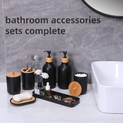 Matte Black 9PCS Bathroom Accessories Set with Trash Can and Toothbrush Holder
