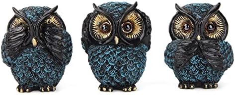 3 Wise Owl Statues for Shelf Decor Retro Boho Designs