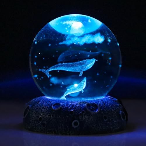 Whales 3D Crystal Ball Figurine - 24inch Ocean Decor Gift for Home