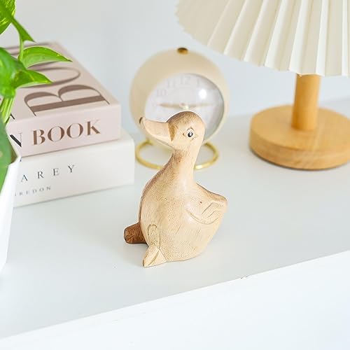 Thai Hand Carved Wooden Duck Statue Rustic Home Decor Accent