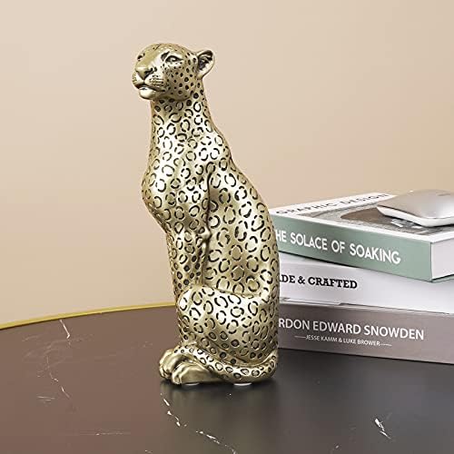 Cheetah Statue Home Decor Resin Sitting Figurine Champagne Gold